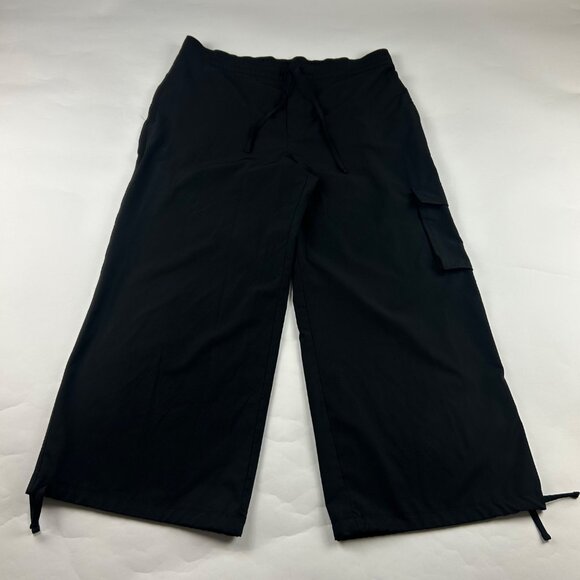 PETITE Old Navy Black Stretch Tech Wide Leg Cargo Athletic Pant LP - Picture 1 of 8
